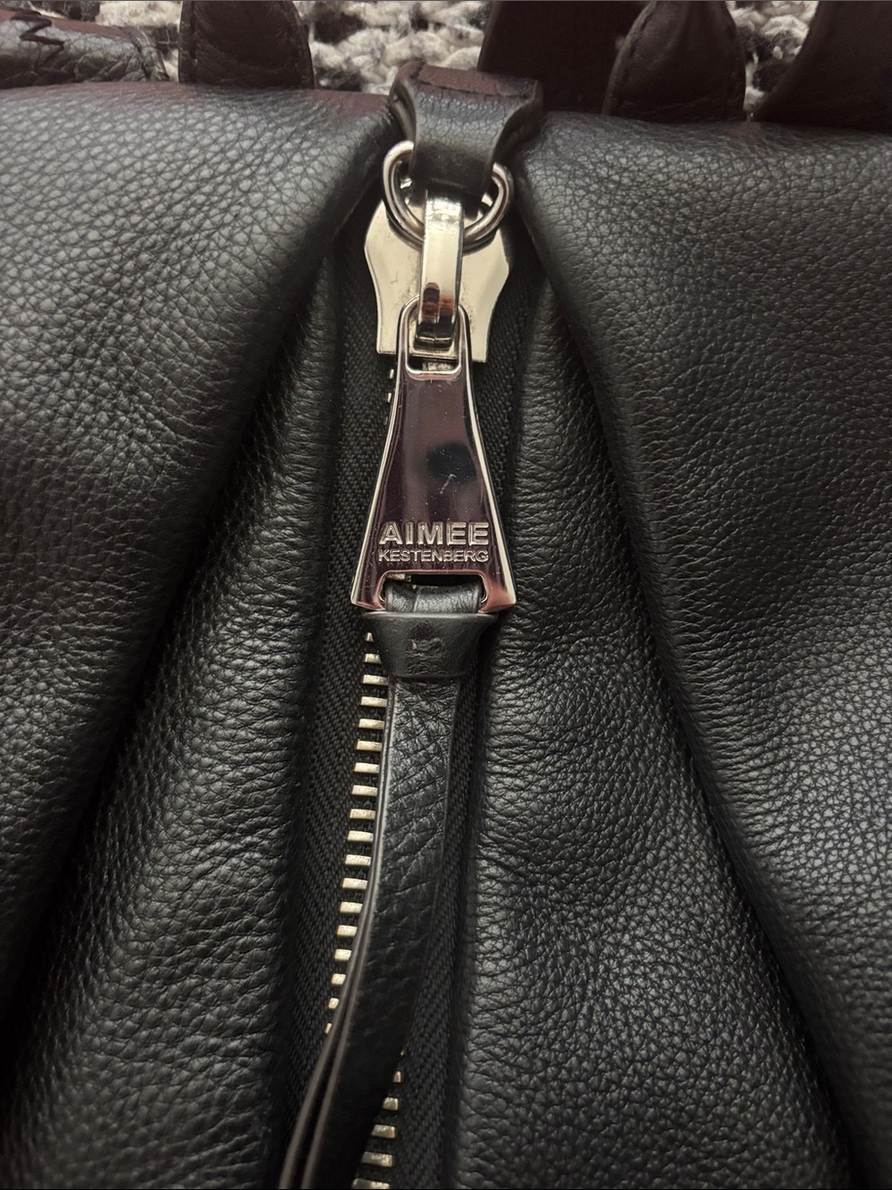 Aimee Kestenberg Black Pebbled Leather Handbag with Silver Hardware